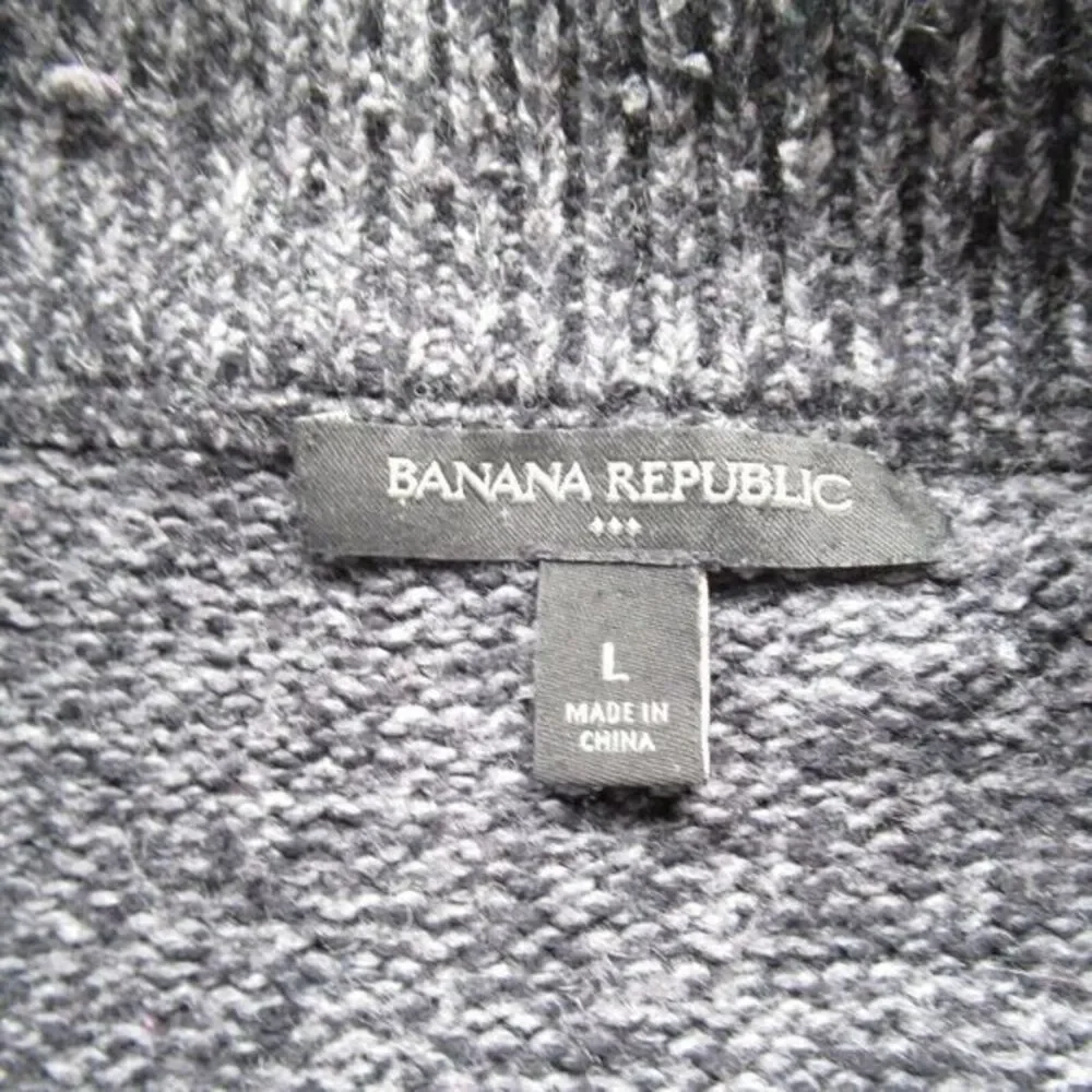 Banana Republic Wool Blend‎ Sweater Mens Large Gray Raglan Sleeve Knit Full Zip